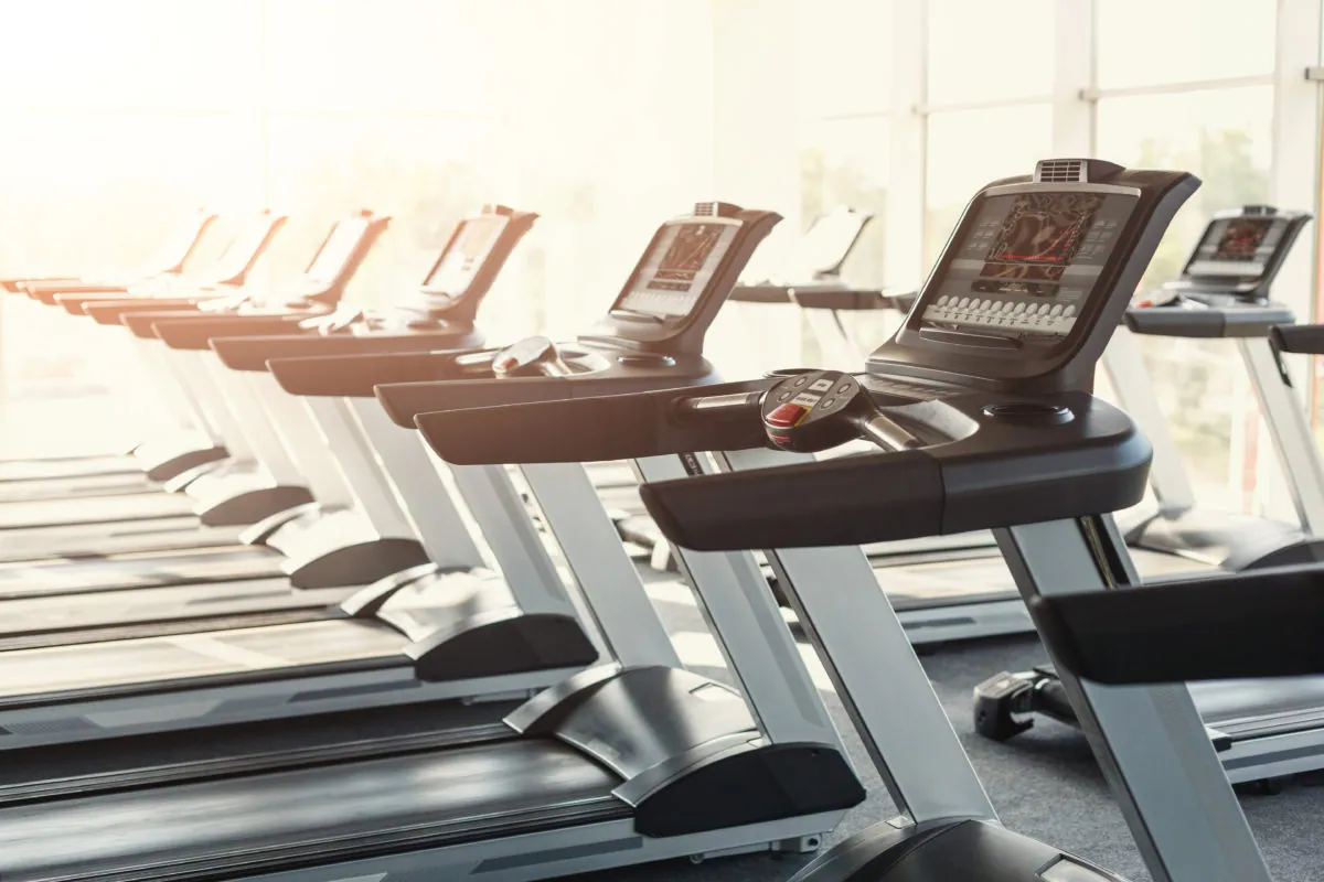 Modern gym interior with treadmills