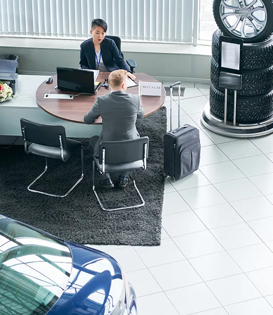 Clean car dealership showroom