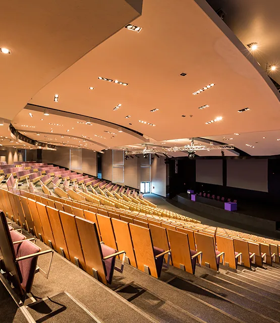 Rows of seating in a clean auditorium