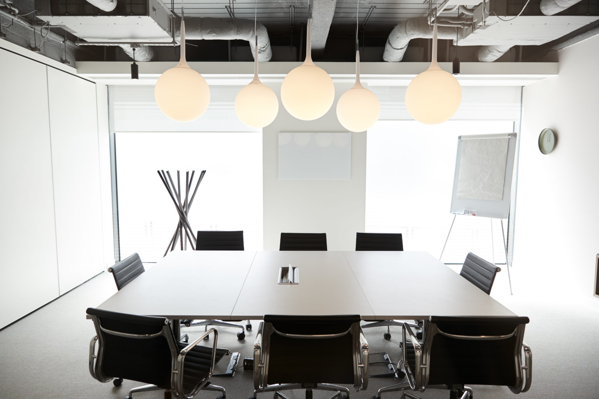 Empty and clean rows of desks in an office