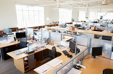 Cleaned row of work stations in an office